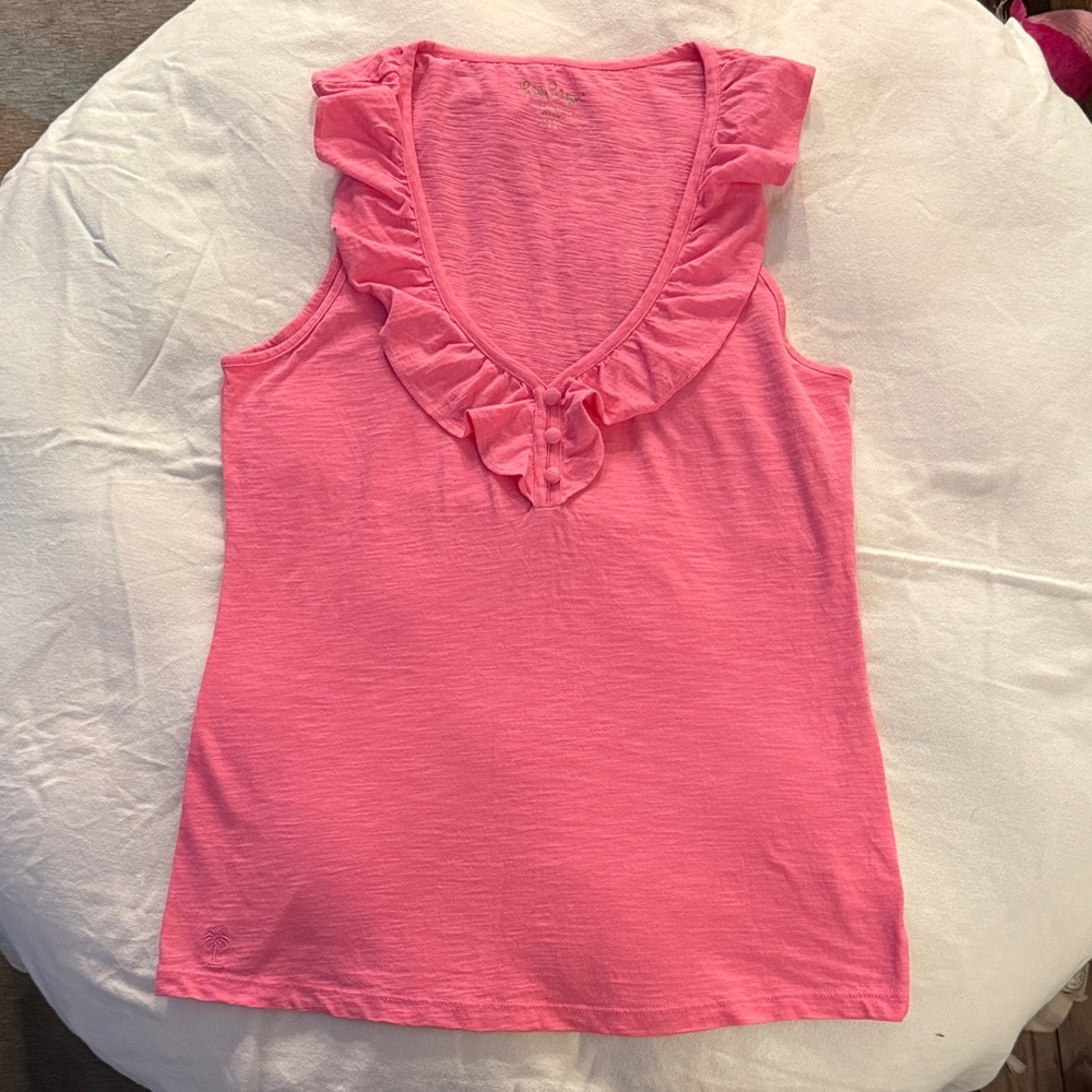 Lilly Pulitzer Pink Ruffle V-Neck Tank Top